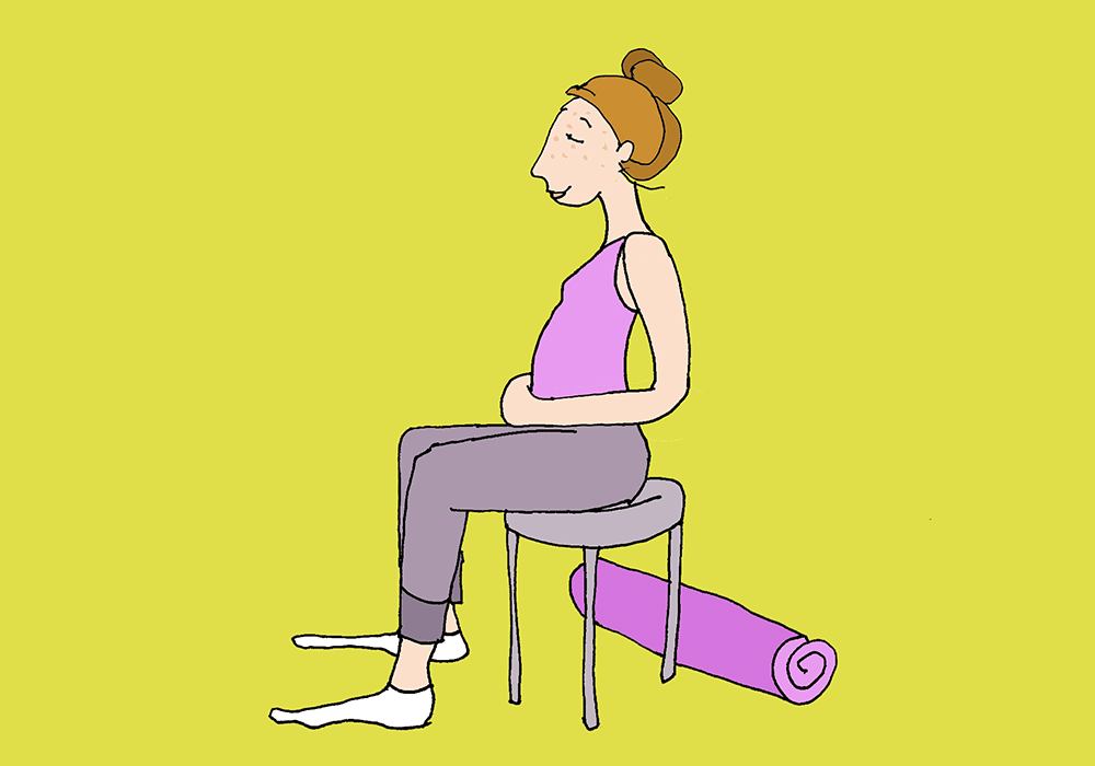 Woman sitting on a stool swinging her pelvis